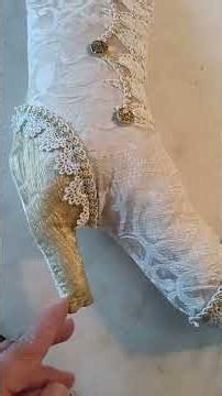 Baroque Victorian Boot Christmas Stocking White Gold Faux Fur Heel Vintage Decor
