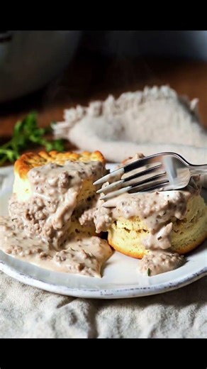 Herb-Infused Buttermilk Biscuits with Sausage Gravy 🥟🍲❤️