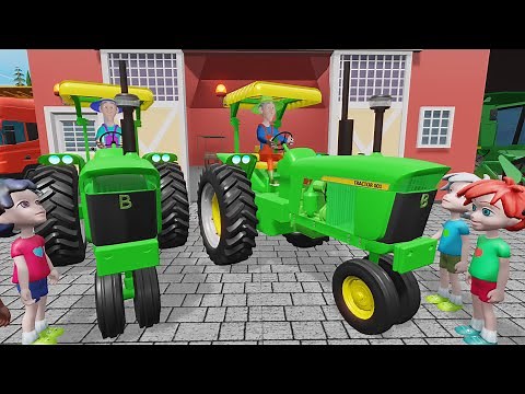Green Tractor in Action: Working on the Fields and Orchards with Powerful Farming Machines