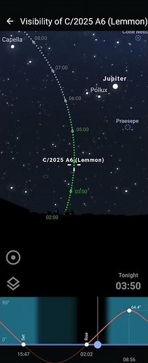 Visibility of C/2025 A6 (LEMMON) on Stellarium Mobile