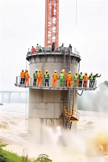 Crane vs a Violent River — Lighthouse Installation Process on Flood #construction#engineering