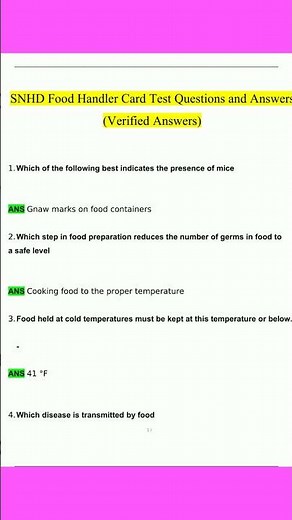 SNHD Food Handler Card Test Questions and Answers 2024 2025 Verified Answers pdf pdf