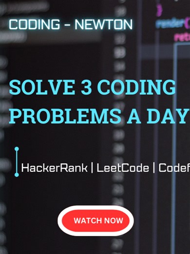 I’m taking on the 3 problems a day challenge from HackerRank, LeetCode, and Codeforces! 💻🔥 Watch till the end for pro tips to solve problems faster & smarter and ace your coding interviews! 🎯 #CodingChallenge #LearnToCode #LeetCode #HackerRank #CodeForces #LearnToCode #ProgrammingTips #AlgorithmMastery #CompetitiveProgramming#learntocodeforbeginners #DSA #CodingNewton #BigONotation #Codeforces #leetcodechallenge #LearnToCode #CompetitiveProgramming #CodingChallenges
