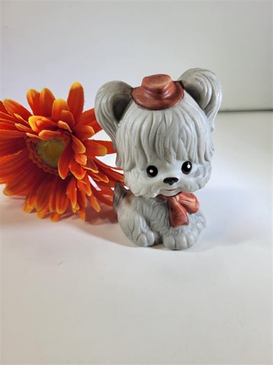 Vintage Puppy Dog Figurine With Hat and Bow, Ceramic - Etsy