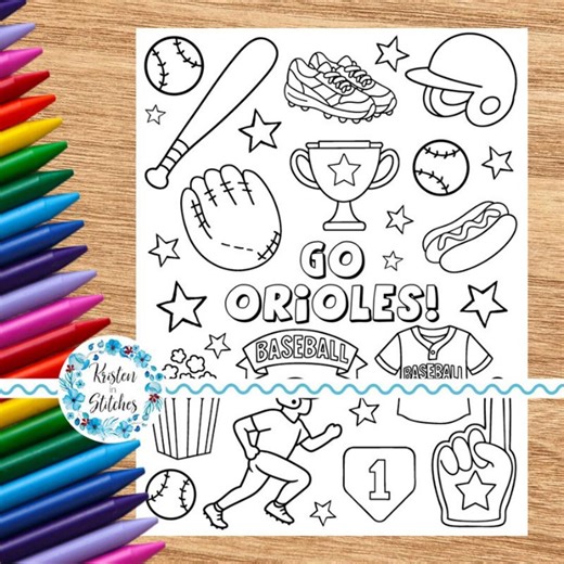 Go Orioles! Baseball Team Coloring Page, Printable 8.5x11 PDF PNG, Digital Download, Summer Ballgame Paper Crafts, Game Day Activities - Etsy