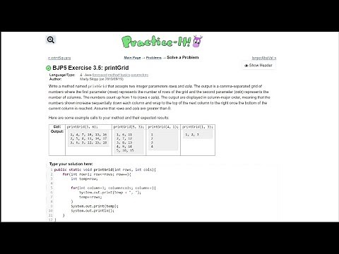 Java Practice It || 3.5 printGrid || method basics, parameters, nested for loops
