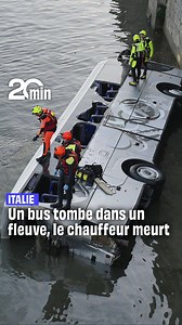 1.3M views · 4.8K reactions |  En pleine journée, dans le centre-ville de Turin, ce bus qui tentait de faire une marche arrière est tombé dans le fleuve Pô. Seul à bord, le chauffeur des 63 ans n’a pas survécu. Il était en route pour aller chercher un groupe d’élèves d’une école primaire de Milan. ➡️ https://www.20min.fr/weH | 20 Minutes | Facebook