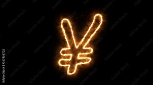 Yen symbol of burning flame. Japanese yen symbol made from fire flame. Flaming burn font or bonfire alphabet text with sizzling fiery shining heat effect. 3D rendering.