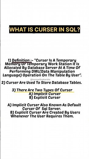 What is curser in SQL ? #dbms #sql