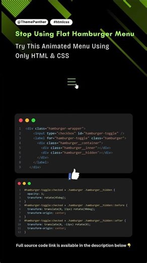 Animated Hamburger Menu Icon using HTML & CSS 🔥#htmlcss #hamburger #menubar #shorts #hovereffects