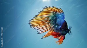Vibrant betta fish in azure water