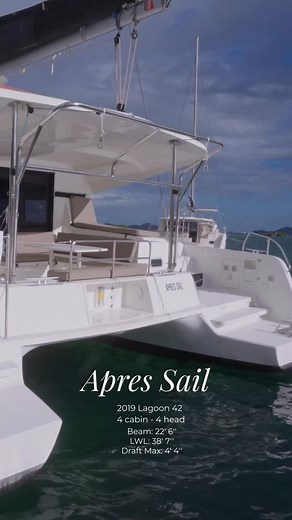 STEP ABOARD! The 2019 Lagoon 42 “Après Sail” is a standout cruising catamaran known for its modern design, exceptional comfort, and effortless handling. One of Lagoon’s most sought-after models, the 42 offers an incredible balance of performance and livability — perfect for island-hopping, family cruising, or launching your next charter program. Inside, the salon features Lagoon’s signature sweeping windows, filling the space with natural light and offering panoramic views. The U-shaped galley a