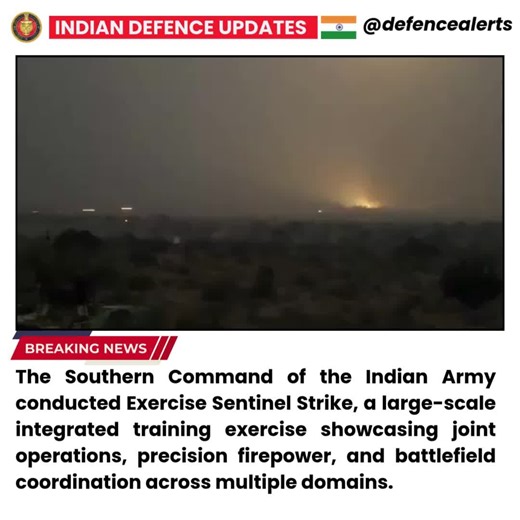 IDU on Instagram: "The South Western Command of the Indian Army conducted Exercise Sentinel Strike, a large-scale integrated training exercise showcasing joint operations, precision firepower, and battlefield coordination across multiple domains."