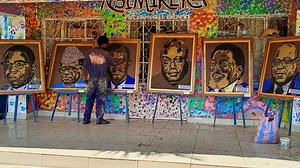 Video. Watch this artist make political portraits from a mountain of plastic