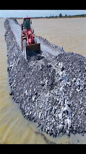 Episode 16!Fantastic road construction project. Use trucks, a wheel loader, and a dozer Shantui to dump rocks into a sizable lake. It is truly amazing to study Project 1, which is a rapid construction of a road across a large river, with a team of experts pouring rocks into a lake, making it the site of a magnificent fish farm. | Lewis Mcinally