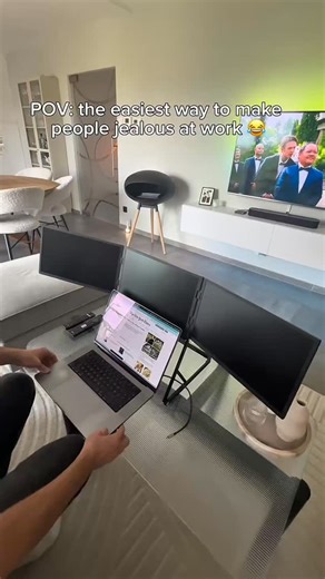 Tech Flow | Smart Workspace Design on Instagram: "Everyone in the office will want one! Three Screens. One Mission: efficiency. Unleash a triple-screen workspace with the Triple Aero 15.6" Pro Max: 3x 15.6" Full HD IPS matte displays, anti-glare, 350 bits, built with full aluminum. USB-C + mini- HDMI inputs. Perfect for creators, coders & professionals on the move. Link in bio. Use AURA15 for $15 OFF. #travel #tech #workflow #workspace #productivity #techtrends #professional #efficiency #desk #w