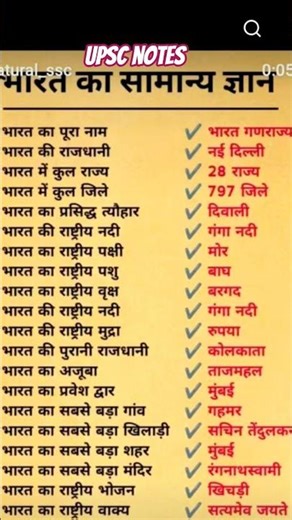 भारत का सामान्य ज्ञान//#motivation #gk #upsc Study notes #Viral #shorts video