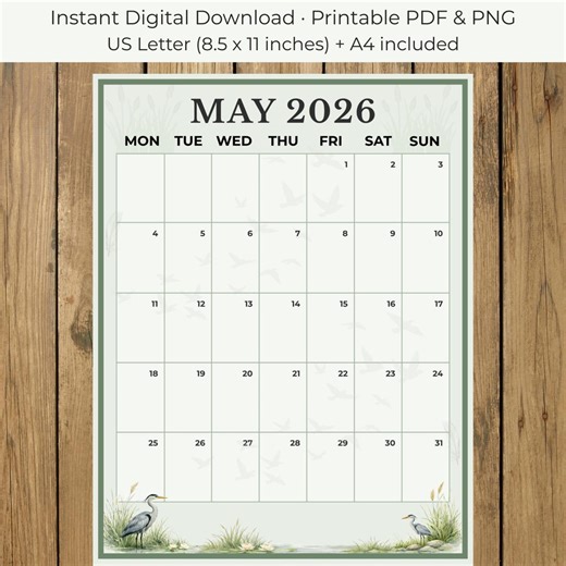 May 2026 Calendar Printable PDF PNG, Monthly Planner, US Letter & A4, Instant Digital Download - Etsy Canada