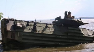 US Marines Conduct River Crossing using Assault Amphibious Vehicle or "Amtracs"