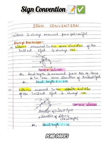 Sign Convention notes📝✅ Class-10 Reflection of light #shorts #class10th