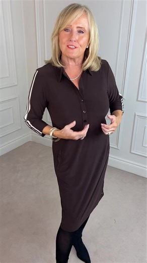 6.5K views · 51 reactions | 癩 NEW IN - Ania Collection 癩 The perfect dress - this style runs true to size. Jenny wears a size 14. €69.95 Shop here : https://jennys.ie/products/collared-dress-brown-1714aw25-brn | Jenny's Boutique | Facebook