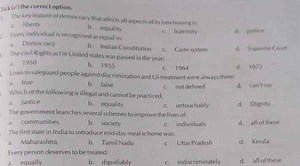 Multiple Choice Questions on Democracy and RightsThe key feat... | Filo