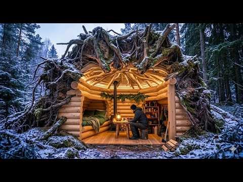 Living Inside a Giant Tree Root Cave | ASMR | Hidden Survival Shelter