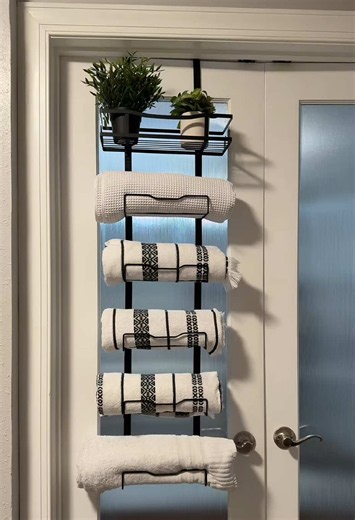 Glass Drill-less bathroom towel holder - Multi-level towel rack for Small Bathrooms, Campers & RVs - Door-Mounted, Space-Saving, Easy Install, Wall Protection. #towelrack #rack #organizedhome #tiktokshopcreatorpicks #SummerWins