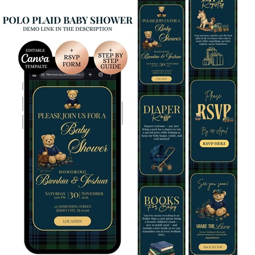 Plaid Teddy Bear Baby Shower Invitation, Luxury Teddy Bear Shower Invite, Gender Bearly Wait Classic Plaid, Tartan Editable Canva - Etsy