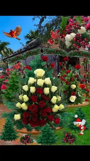 Floral Arrangements Featuring a Colorful Red Bird