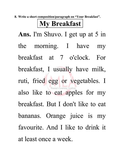 6.8K views · 49 reactions | Write a short composition/paragraph on “Your Breakfast”. | Mamun's Kids Care | Facebook
