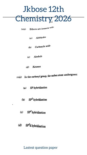 Jkbose Chemistry class12 question paper | question paper class 12 chemistry jkbose