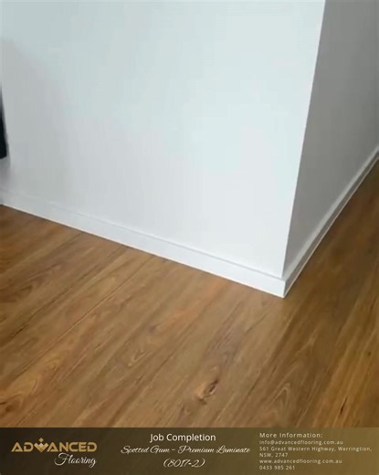 A Stunning Install by the Advanced Flooring Team We recently completed a beautiful install using Spotted Gum – Premium Laminate (8017‑2) This colour delivers a rich Australian timber look with natural variation and warm tones that suit a wide range of interior styles. Get in touch with us: Showroom: 561 Great Western Highway, Werrington NSW 2747 Phone: 0433 985 261 Email: info@advancedflooring.com.au | Advanced Flooring Services