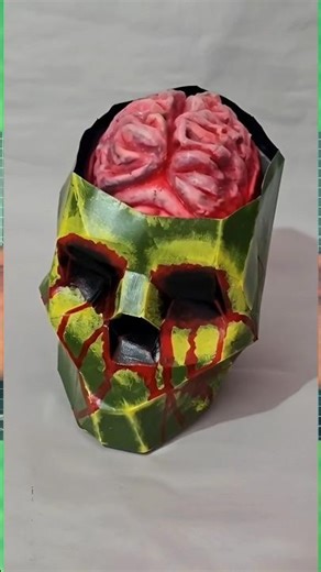 I Made a REALISTIC Low Poly Zombie Skull 😱 | Paper & Clay Brain DIY Art#diy #zombieart