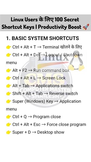 Linux Users के लिए 100 Secret Shortcut Keys | Productivity Boost 🚀
