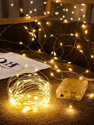 50 LED 5M Battery Powered Waterproof Silver/Copper Wire String Lights, Suitable For DIY Wedding, Dorm, Bedroom, Party, Floral Decor, Birthday, Graduation, Campus, Holiday, Yard Decoration, Party Decor | SHEIN