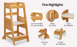 [Hot Item] Natural Toddler Kitchen Standing Learning Step Stool 3 Height Adjustable Helper Tower for Kitchen Counter