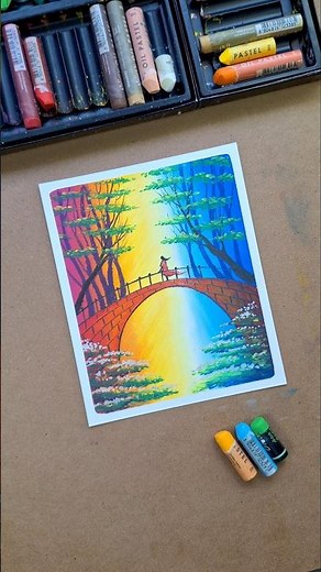 🌈 Day & Night Scenery Drawing with Oil Pastels | Easy Step by Step Art Tutorial