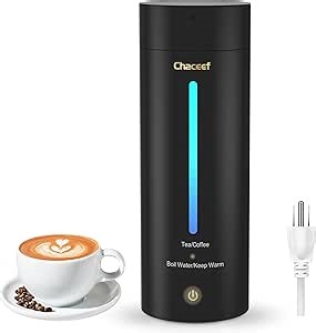 CHACEEF Travel Electric Kettle, 350ml Small Portable Kettle with 304 Stainless Steel, Travel Kettle with BPA Free, 3 Colors LED Water Boiler with Keep Warm Function, Fast Boil and Auto Shut Off, Black