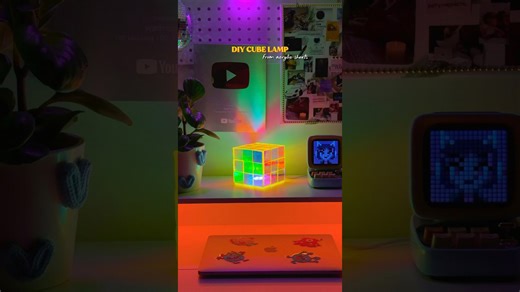 DIY holographic cube lamp from acrylic sheets | Room decor under $15🌈
