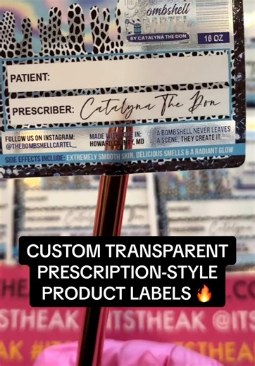 Custom Product Labels • Prescription-Style! Designed and printed with precision ✨ #productlabels #transparentsticker #customlabels #clearstickers #transparentlabel