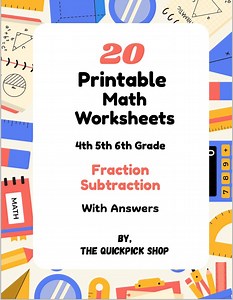 Feuilles d'exercices sur la soustraction de fractions avec réponses : 4e à la 6e année (PDF imprimable)