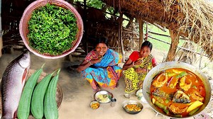 1.7M views · 30K reactions | rohu fish curry with vegetable and gime shak recipe cooking for lunch menu by santali tribe women | The real village cooking | Facebook