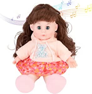 RGFSTUDIO Baby Dolls,13 Inch Reborn Baby Doll Music with Brown Hair Fashion Baby Toys for Kids Ages 6 Years and up