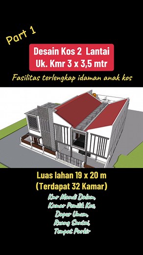 Desain Kos 2 Lantai 3x3,5m - Fasad Minimalis dan Modern