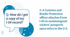 #USCISAnswers: U.S. Customs and Border Protection officers attach Form I-94 to nonimmigrant visitors' passports upon entry to the U.S. If you need to request a copy of your I-94 record you can get started here: https://www.uscis.gov/forms/all-forms/form-i-94-arrivaldeparture-record-information-for-completing-uscis-forms | U.S. Citizenship and Immigration Services