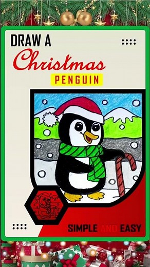 How to draw a christmas penguin 🎄🐧 EASY How to Draw CHRISTMAS PENGUIN 🎄🐧 Drawing For Kids