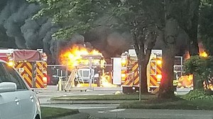 Semi-trucks catch fire in Vancouver business parking lot