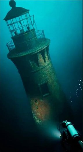 Diver Enters an Old Lighthouse Underwater… Something Comes Down