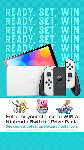 1.5K views · 15 comments |  Enter to win one of 25 Nintendo Switch Prize Packs, which includes a Nintendo Switch™ – OLED Model system and a download code for a digital version of either Mario Kart 8 Deluxe, Splatoon 3 or Kirby’s Return to Dream Land Deluxe. Check out Nekterjuicebar.com/nintendoswitch to enter to win! ✨ #NekterxNintendo Nintendo is not a sponsor, co-sponsor or administrator of this sweepstakes. | Nekter Juice Bar | Facebook